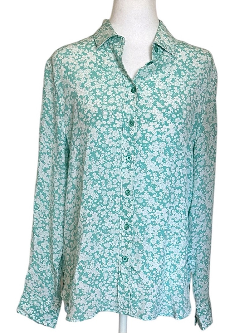 Equipment Floral Print Silk Button-Down Blouse Green White Women’s Medium Office